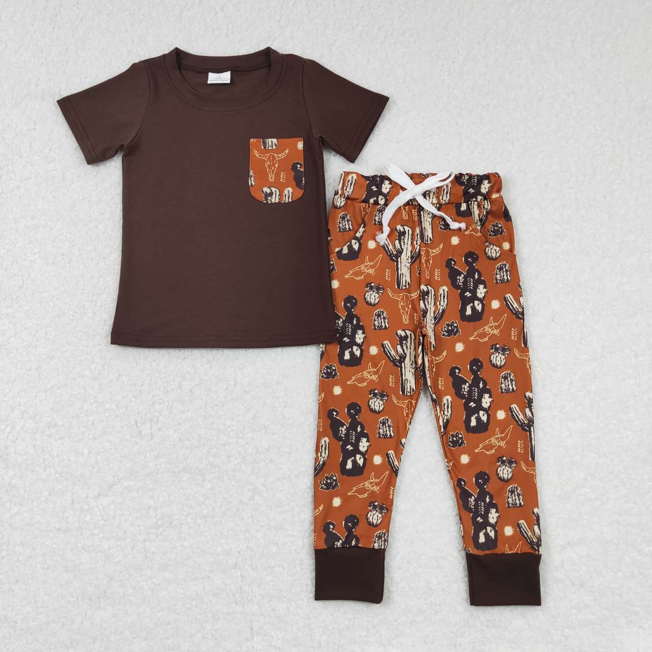 short sleeve brown cactus jogger outfit boys clothing