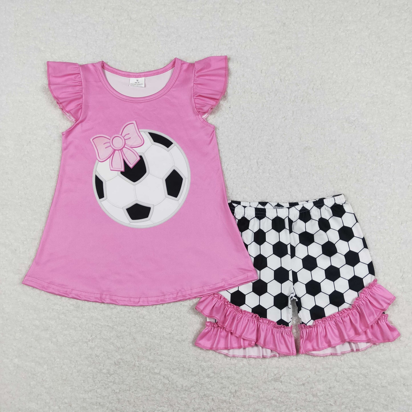 children girl pink soccer ruffle shorts set