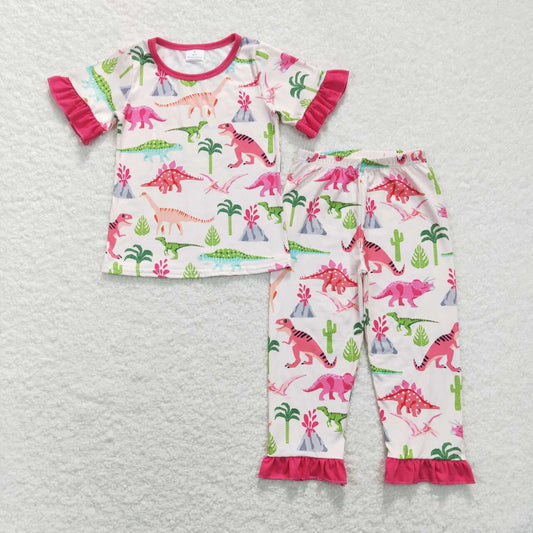 baby girl short sleeve dinosaur pajama