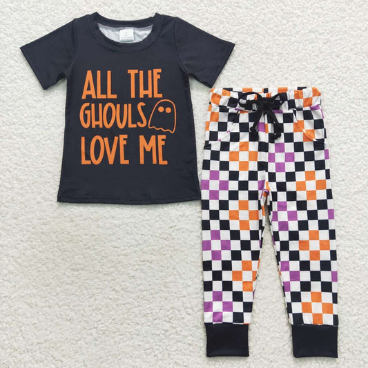 all the ghouls love me checkered jogger set boy halloween clothing