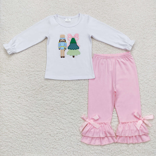 christmas embroidery outfit nutcracker pink pants set