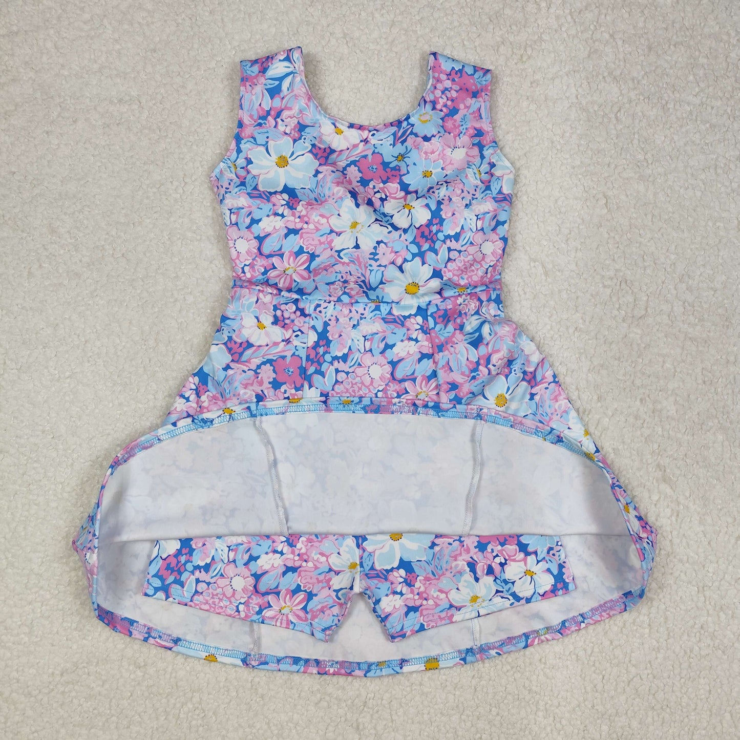 kids yoga pink blue flower one piece activewear athletic dress