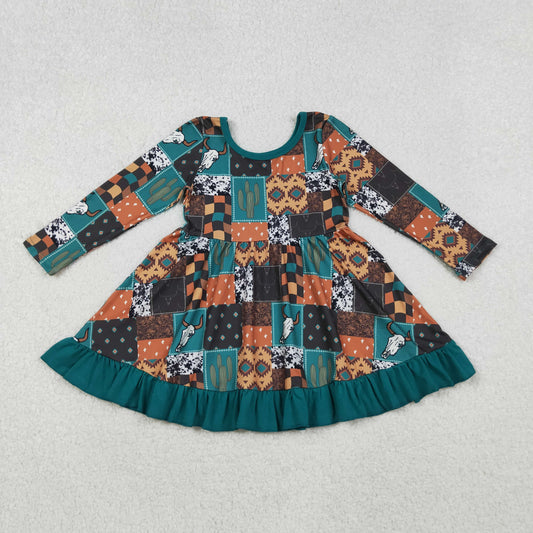 wild west cow patchwork long sleeve dress
