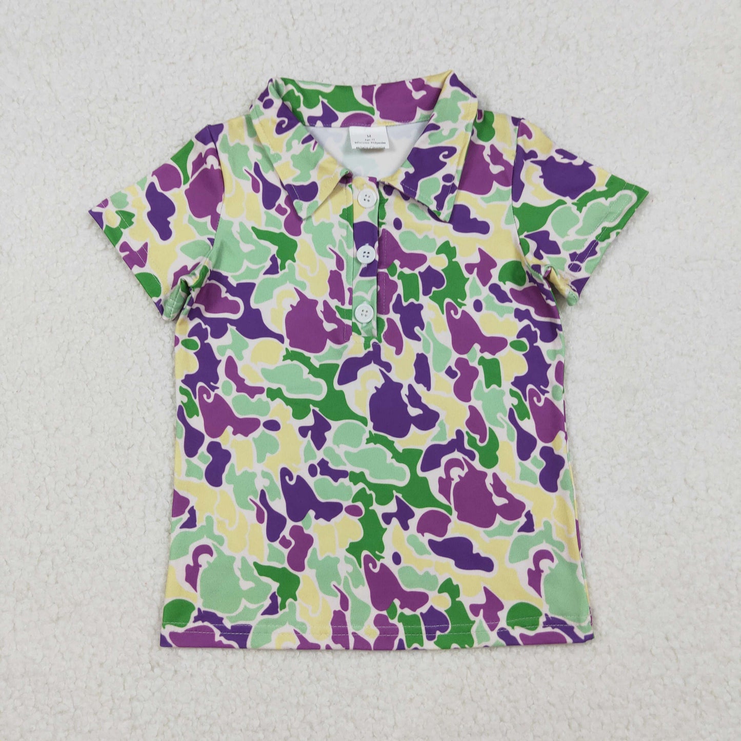 purple green gold camo button up polo t-shirt mardi gras boys top
