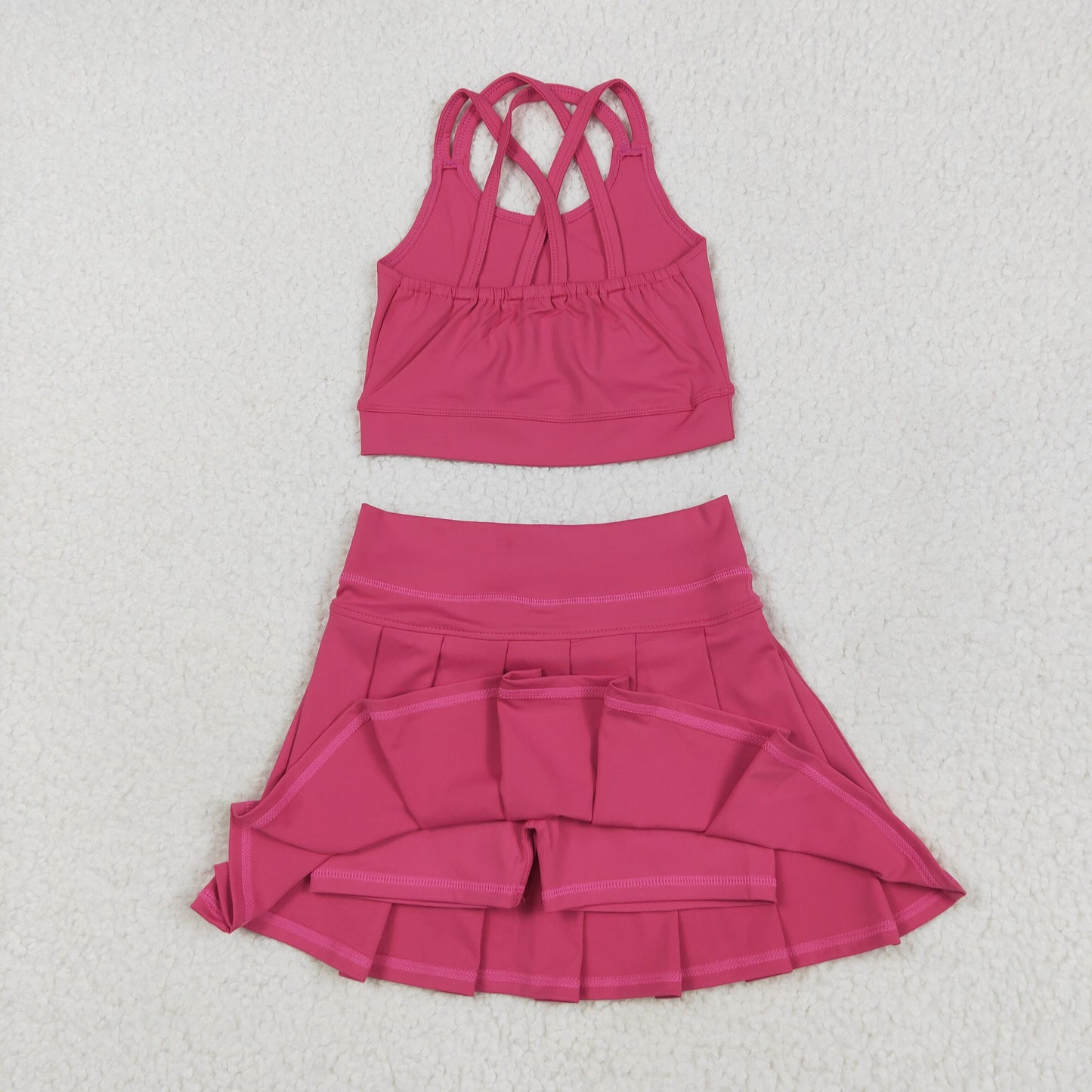 solid hot pink two pieces athletic tennis dress yoga set