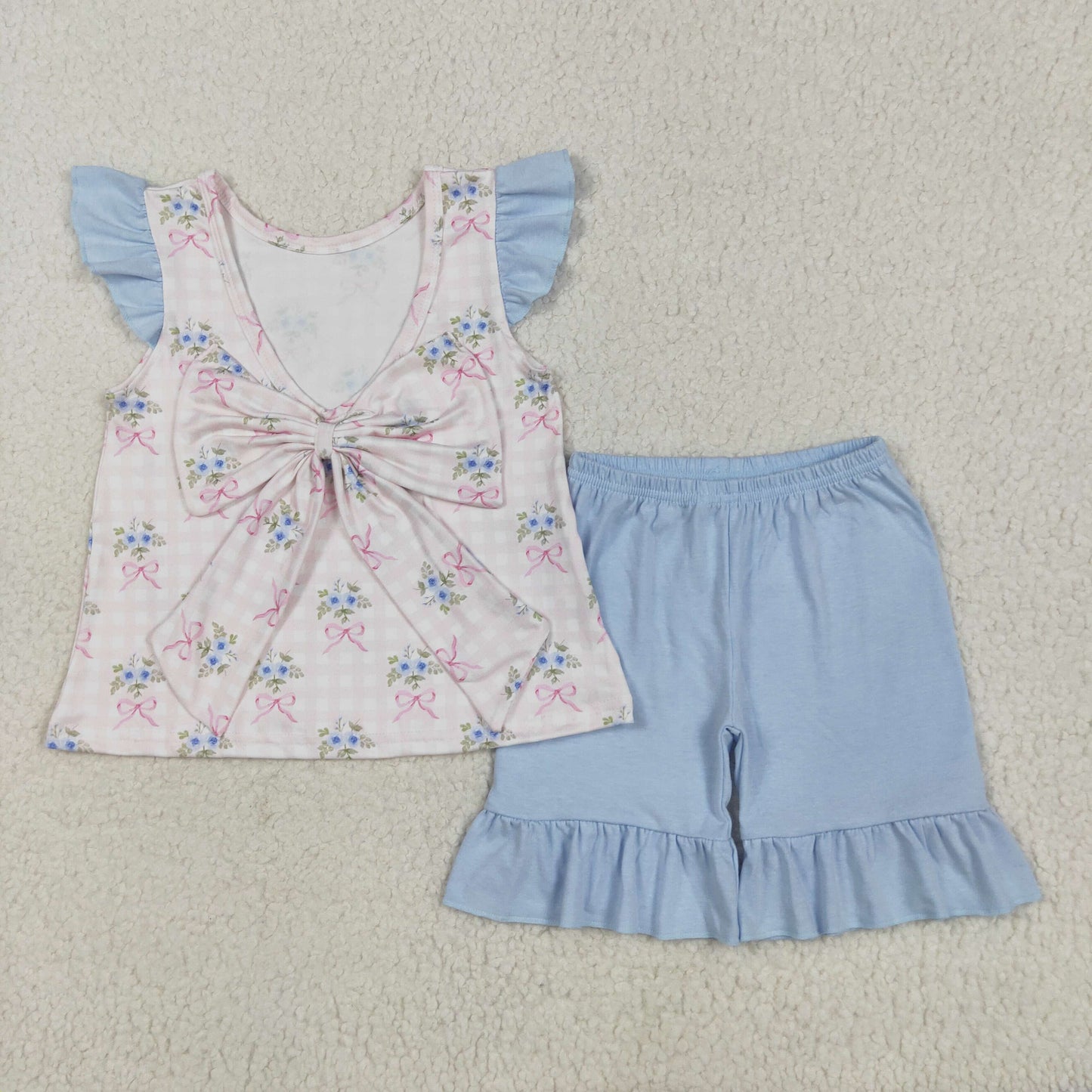 floral bow backless shorts set