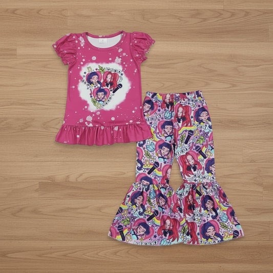 short sleeve kpop bell bottom pants set