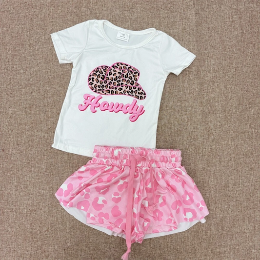 howdy tee pink leopard shorts set