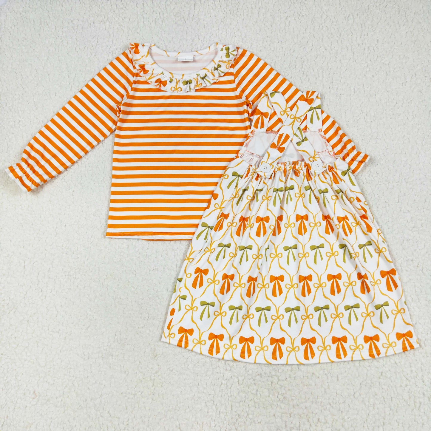 stripe shirt orange bow coquette skirt set fall girls clothing