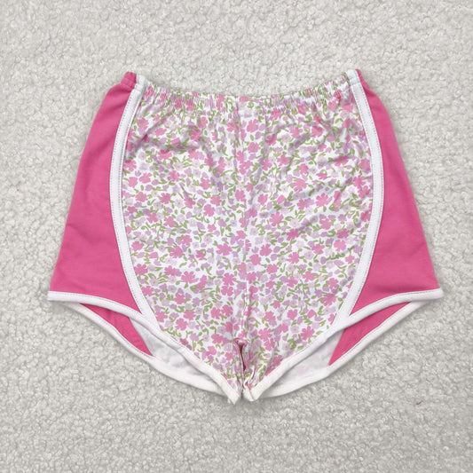 pink solid floral girl summer shorts