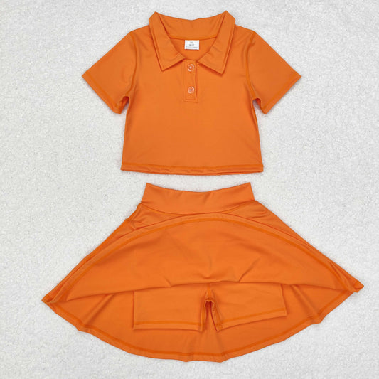 little girl orange yoga two piece activewear