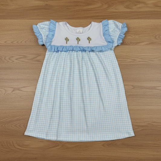 blue gingham easter cross embroidered dress