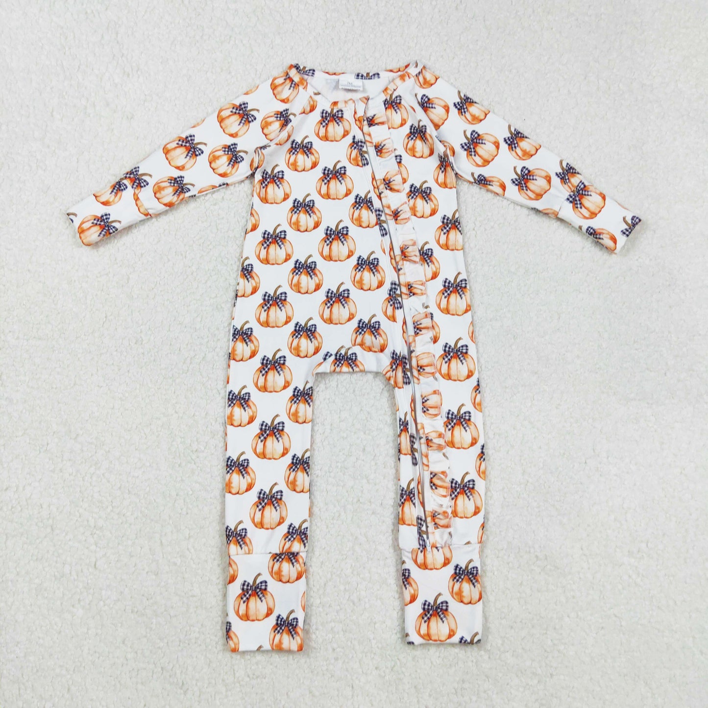 long sleeve bow pumpkin ruffle zip sleeper