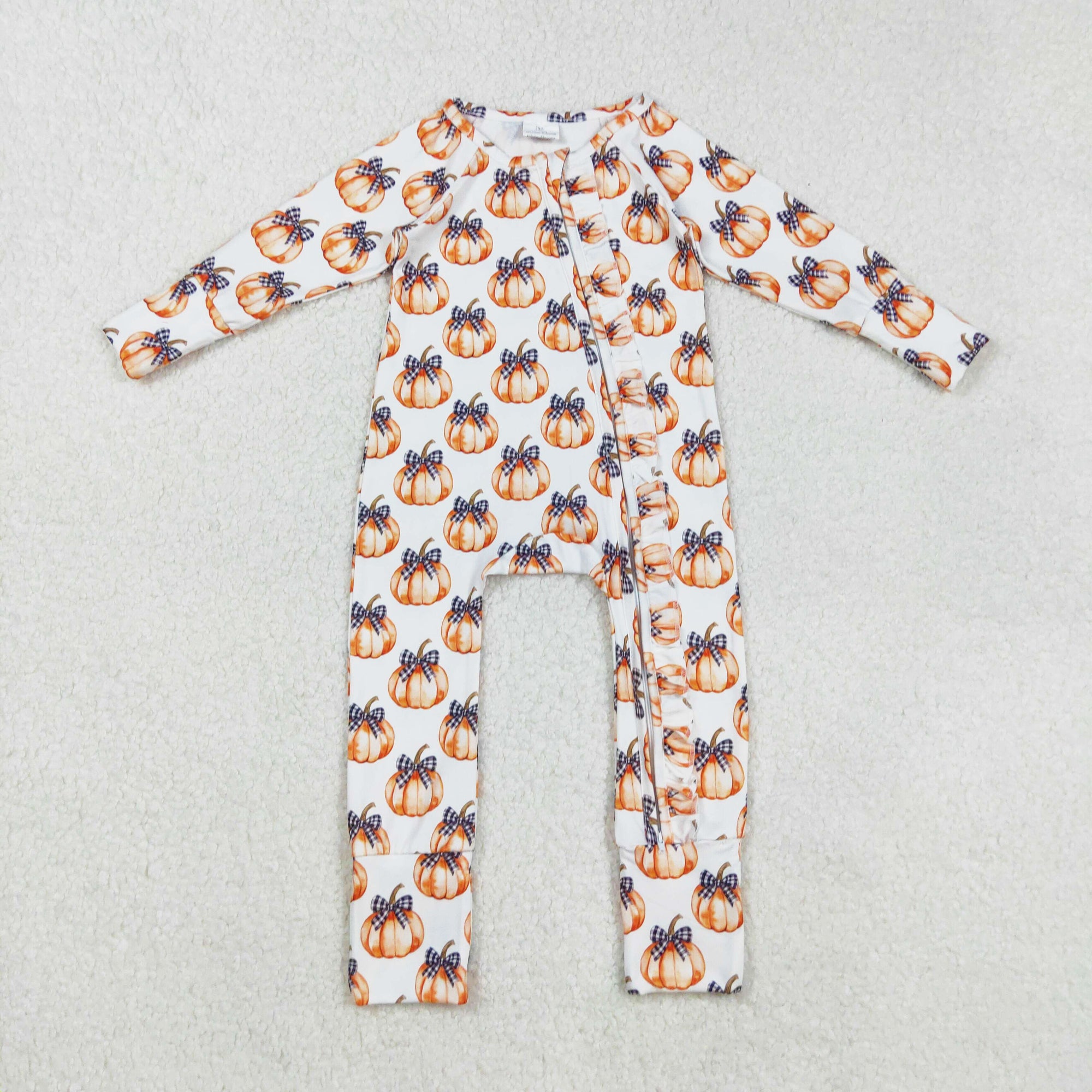 long sleeve bow pumpkin ruffle zip sleeper