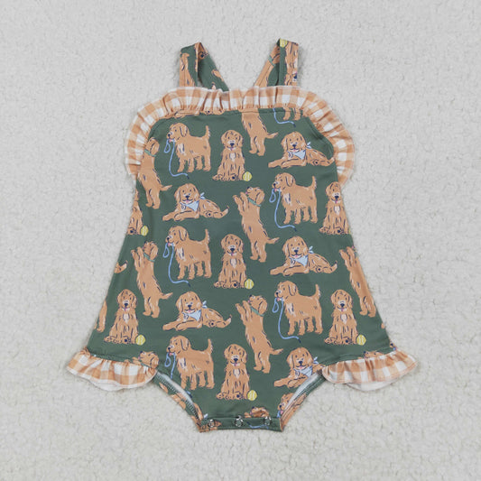 puppy dog print cross back romper