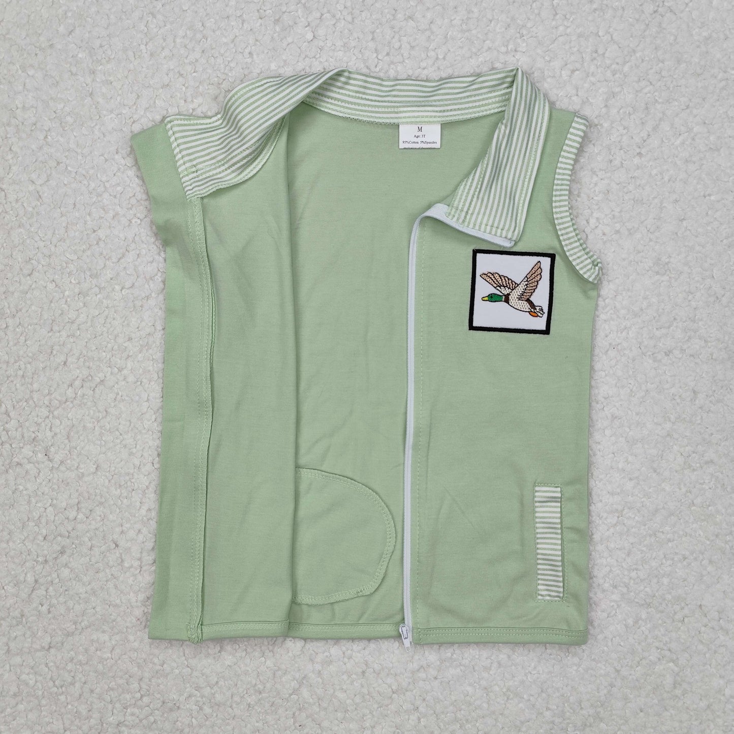 duck embroidery baby boy green vest with pocket