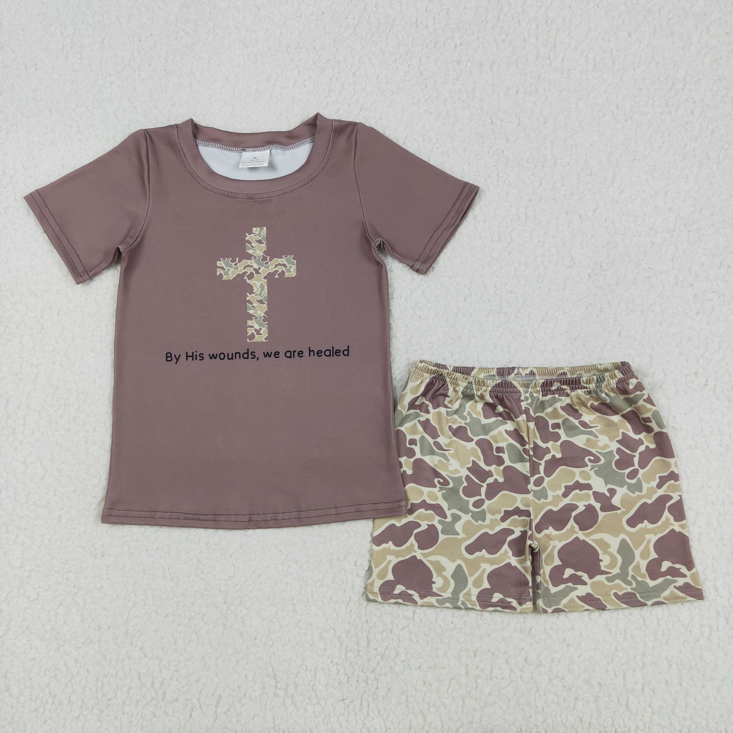 by his wounds,we are healed camo cross shorts set