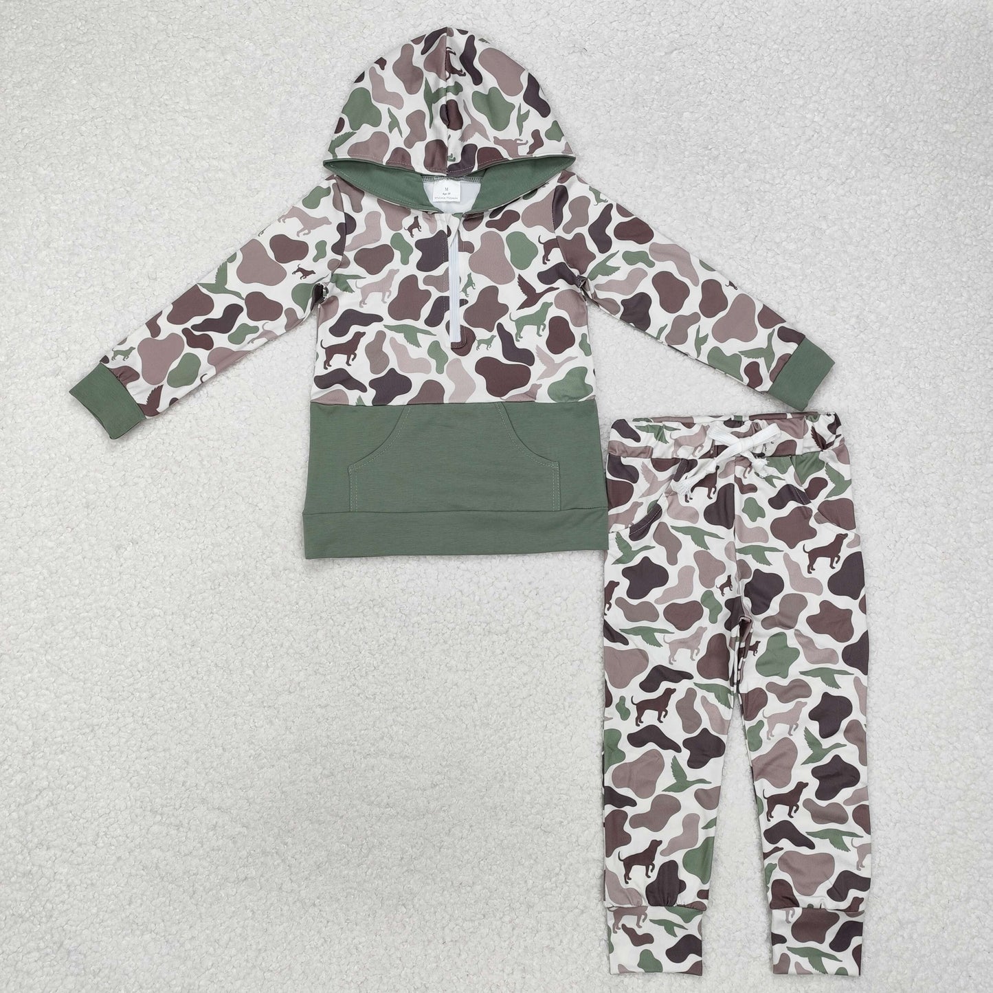 hunter camo duck dog zip hoodie pants set boys outfit