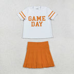 White Orange Digital Game Day Pleated Skirts Set