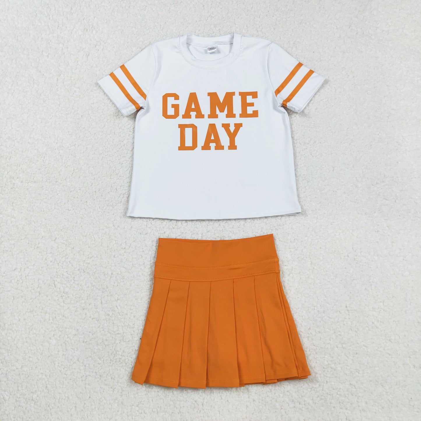 White Orange Digital Game Day Pleated Skirts Set