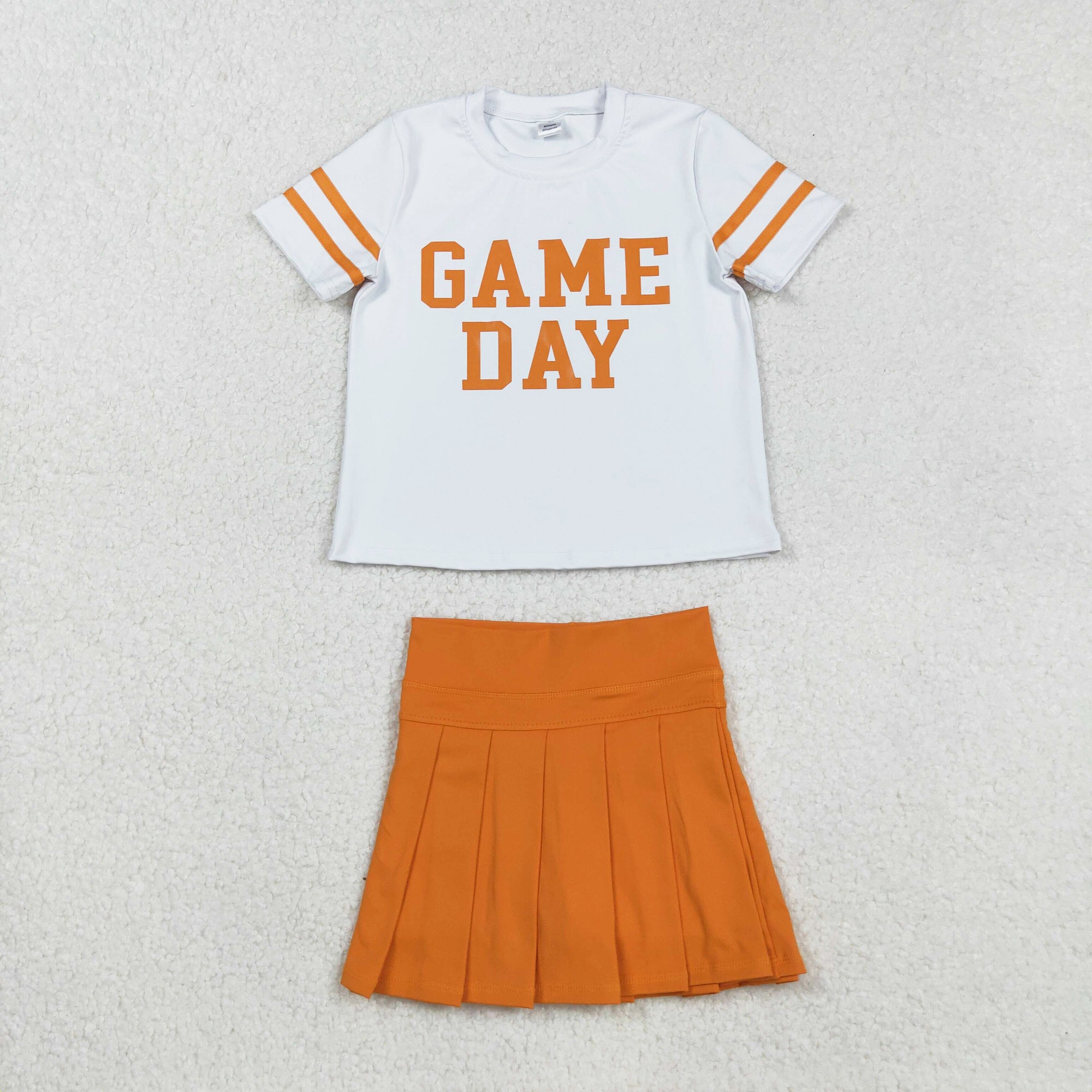 White Orange Digital Game Day Pleated Skirts Set