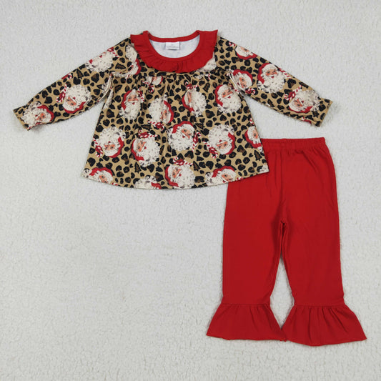 leopard santa christmas girls pants set