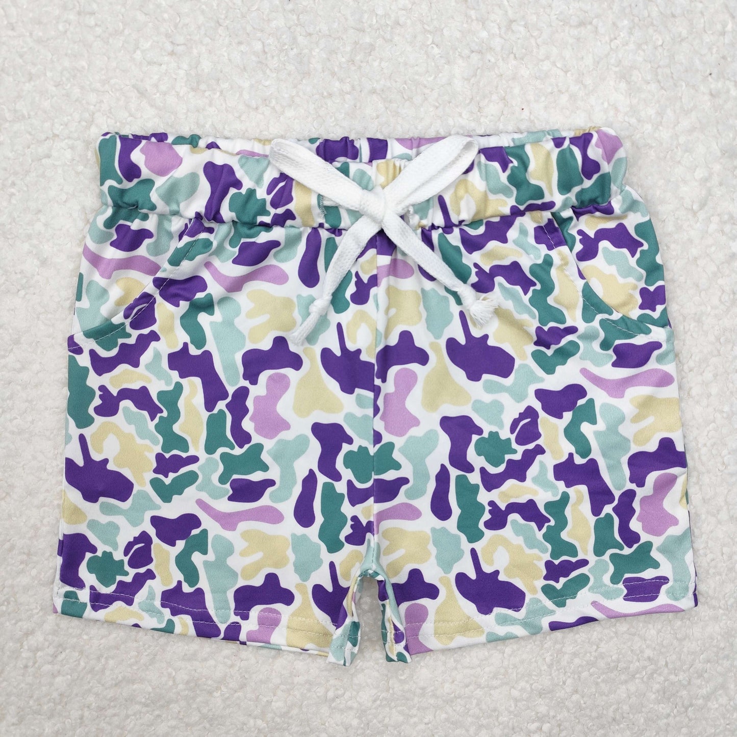 mardi gras baby boy green purple yellow camo shorts