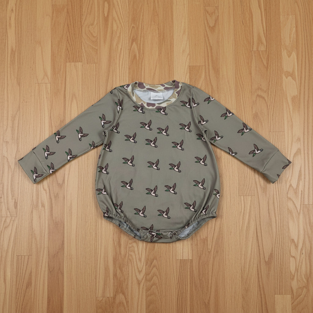 mallard print long sleeve romper
