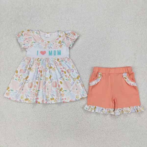 I Love Mom Embroidery Sibling Clothing