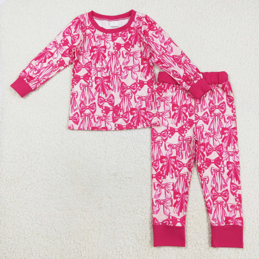 hot pink bows print two pieces lounge set