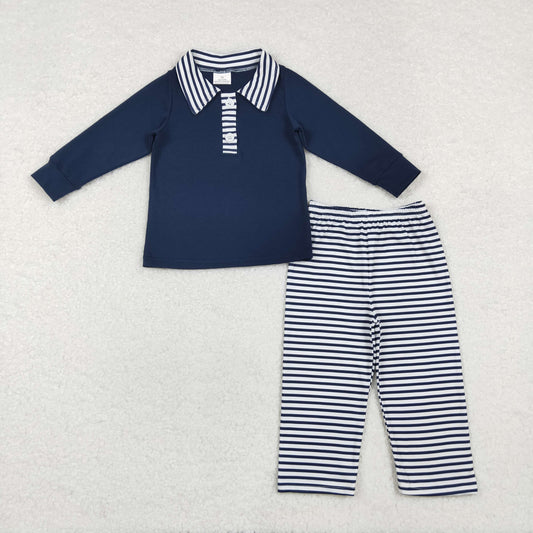 navy polor striped pants set boys clothes