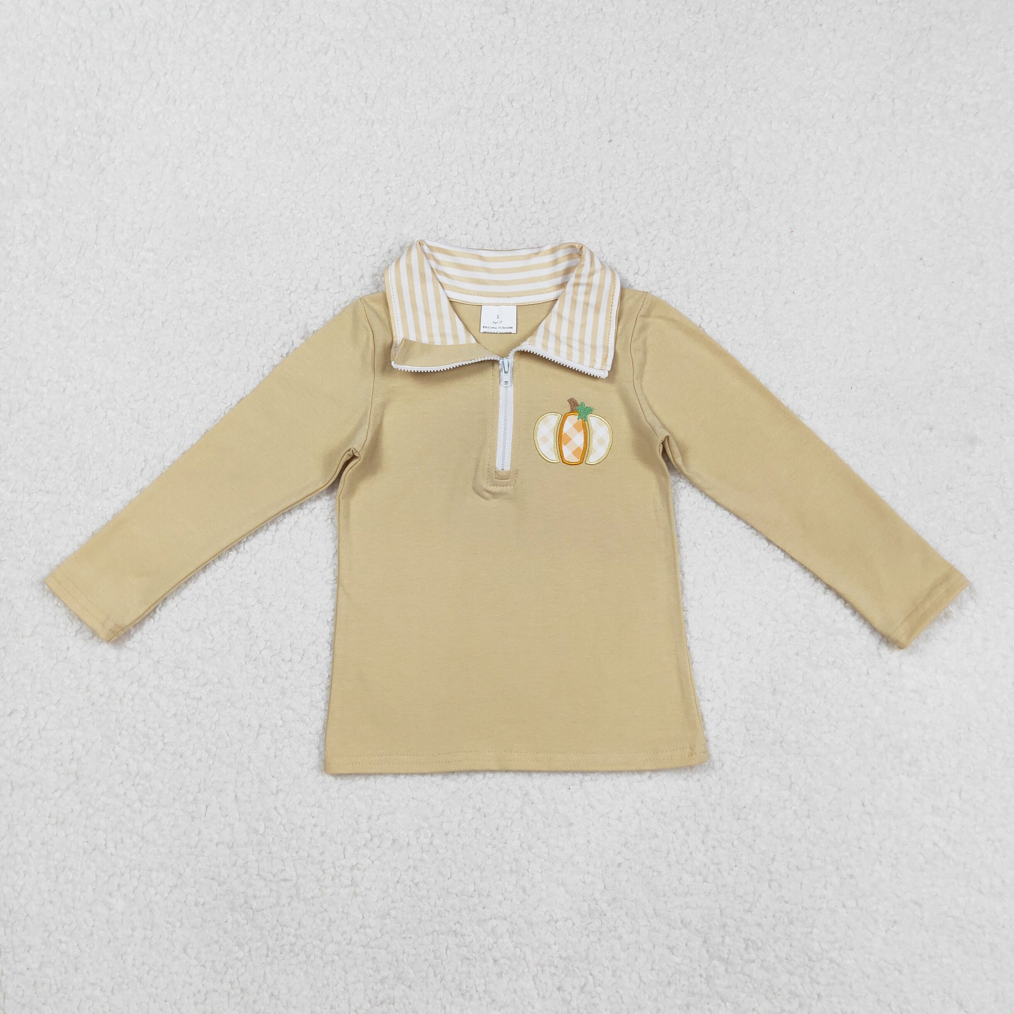 pumpkin embroidery boy zip pullover