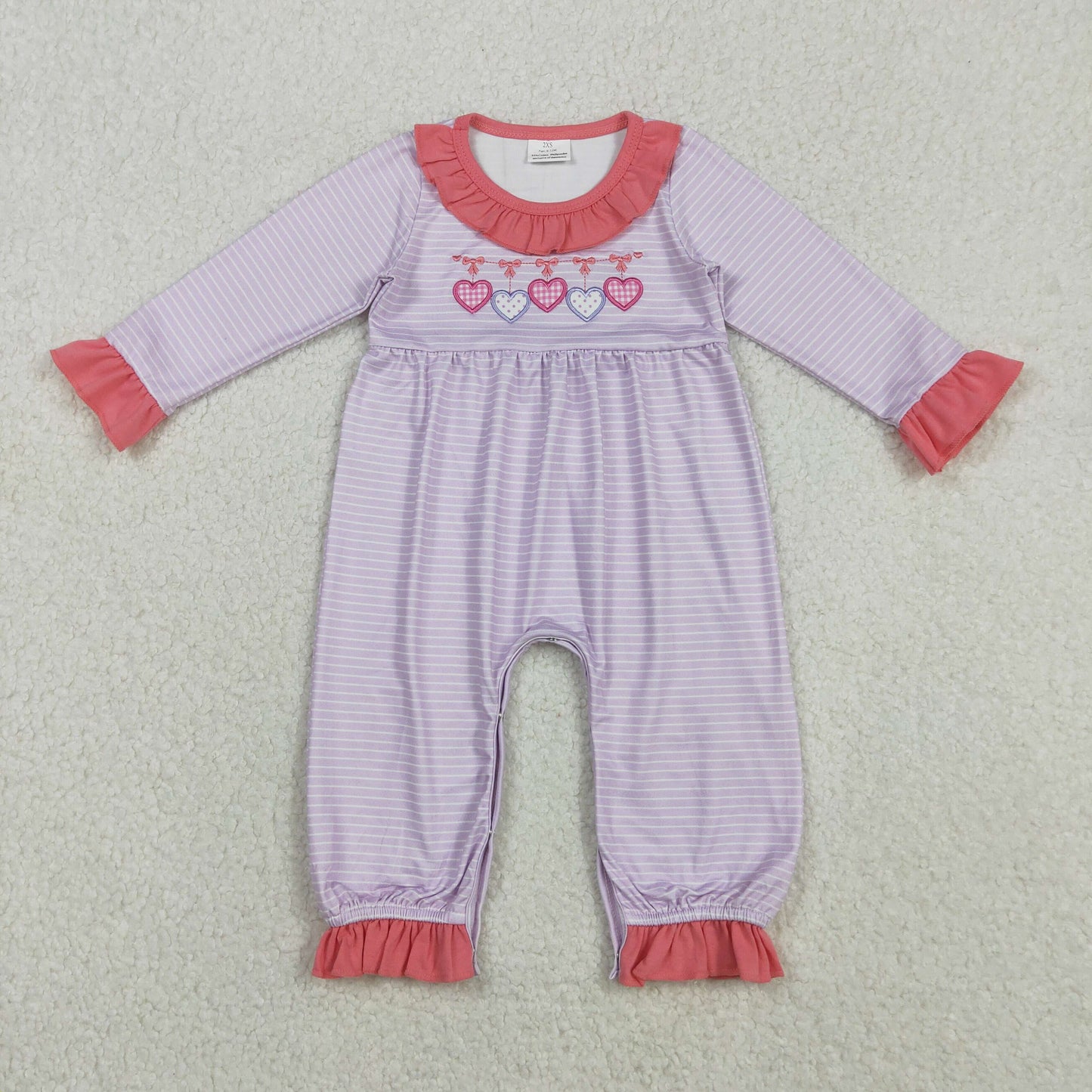 valentine heart embroidered stripes romper