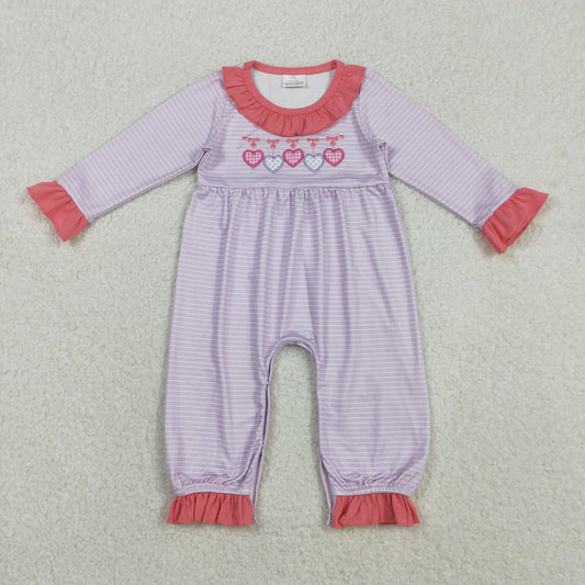 valentine heart embroidered stripes romper