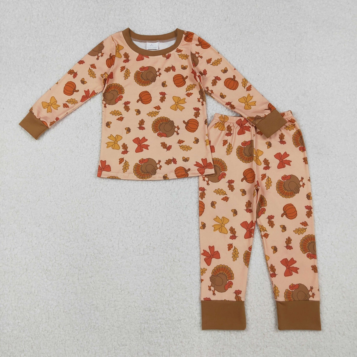 fall leaves bow turkey two pieces boy pajama