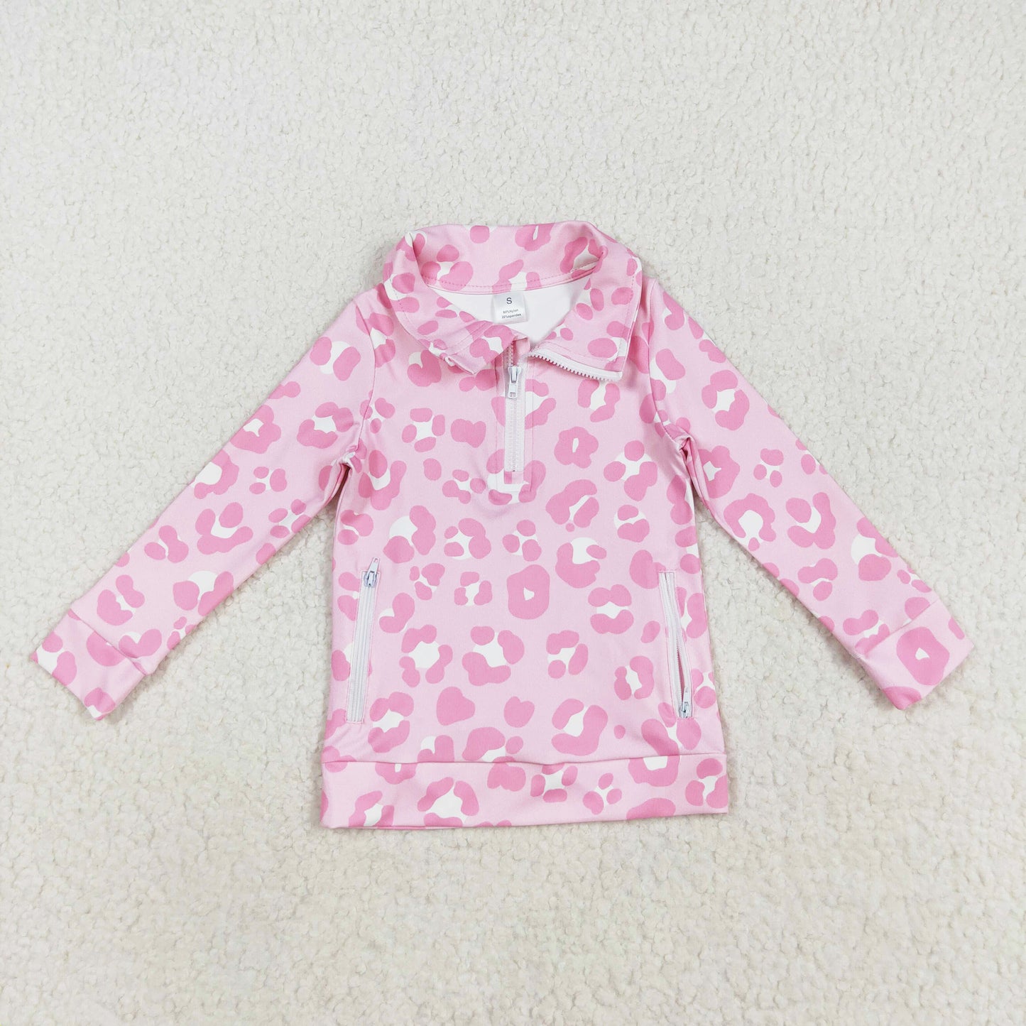 long sleeve pink leopard athletic zip top