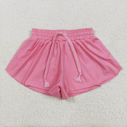 pink solid color yoga girls sports shorts