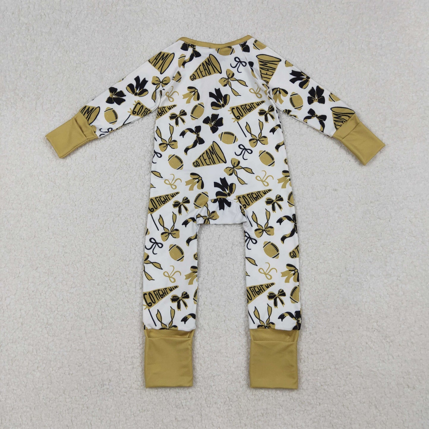 gold go team football ruffle zipper sleeper