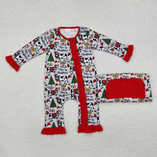 moo-ey cow Christmas girl zip sleeper baby clothes