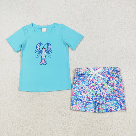 lily crawfish embroidery boy shorts set