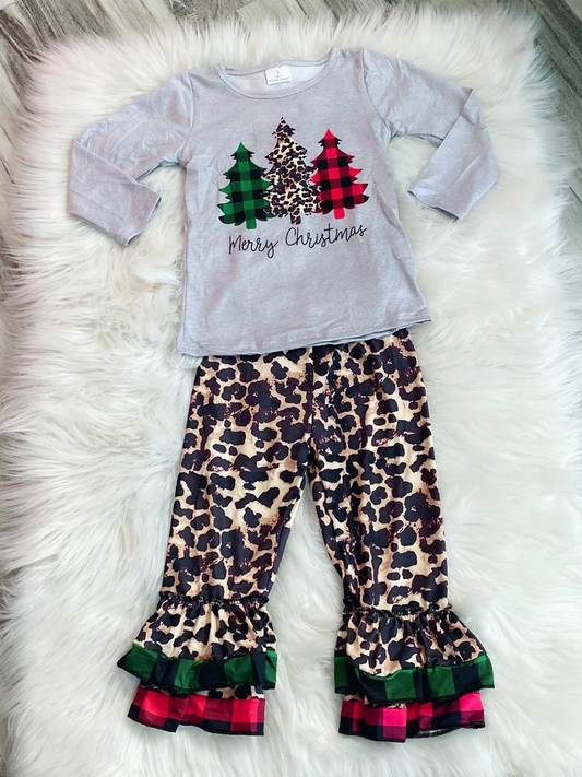 Grey Christmas Tree Leopard Outfit