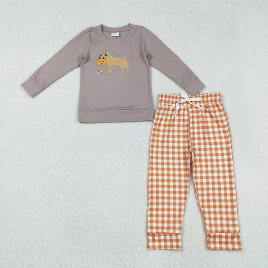 embroidery halloween puppy pants set boys outfit