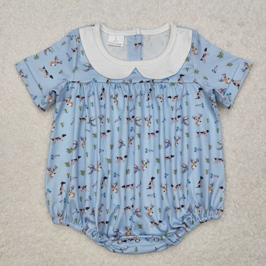 blue duck dog deer print collared bubbles