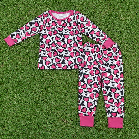 hot pink heart print valentine girl pajama set