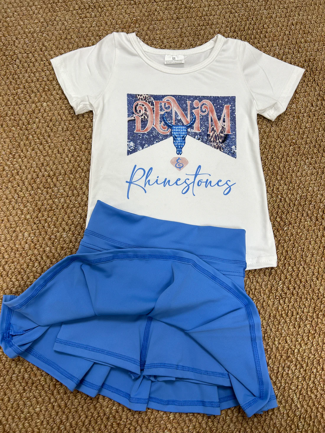 rhinestones tee athletic pleated cheer skirt set