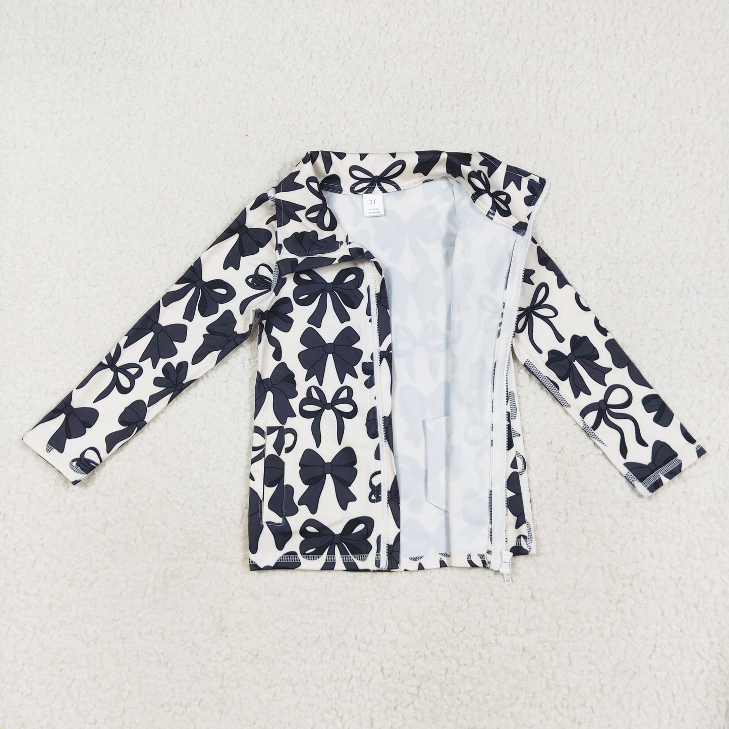 long sleeve black bow athletic zip top