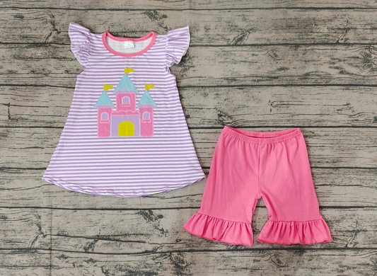 pre order  baby girl castle shorts set (will do embroidery)
