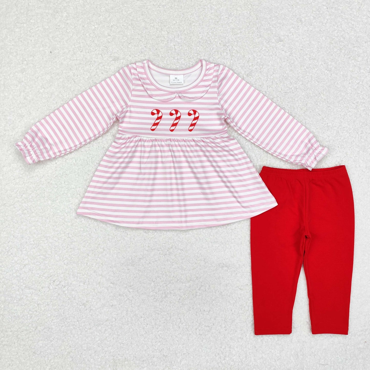 girl Christmas candy cane print red legging set