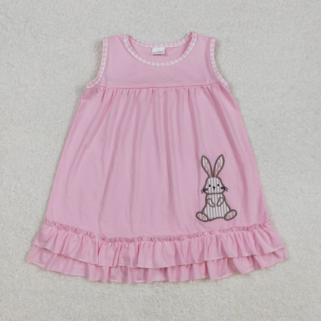 cotton pink ruffle rabbit embroidered easter girl dress