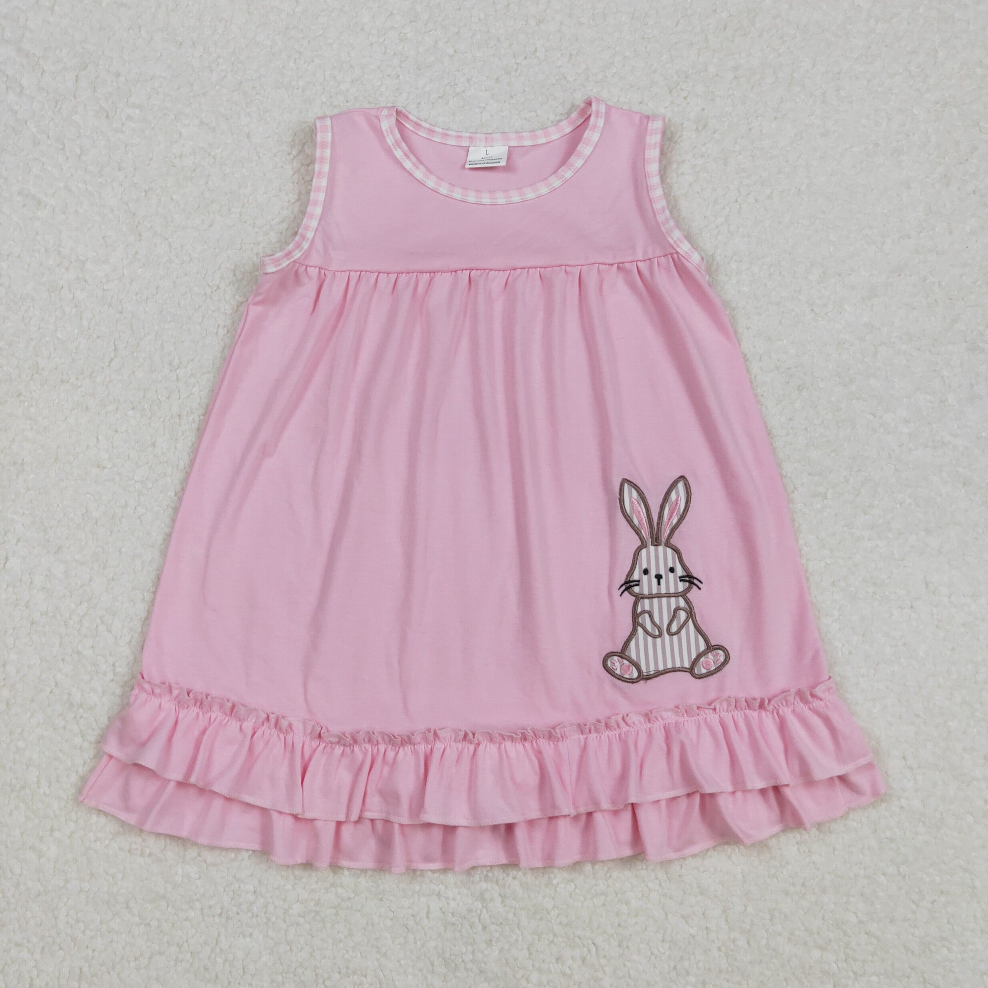 cotton pink ruffle rabbit embroidered easter girl dress